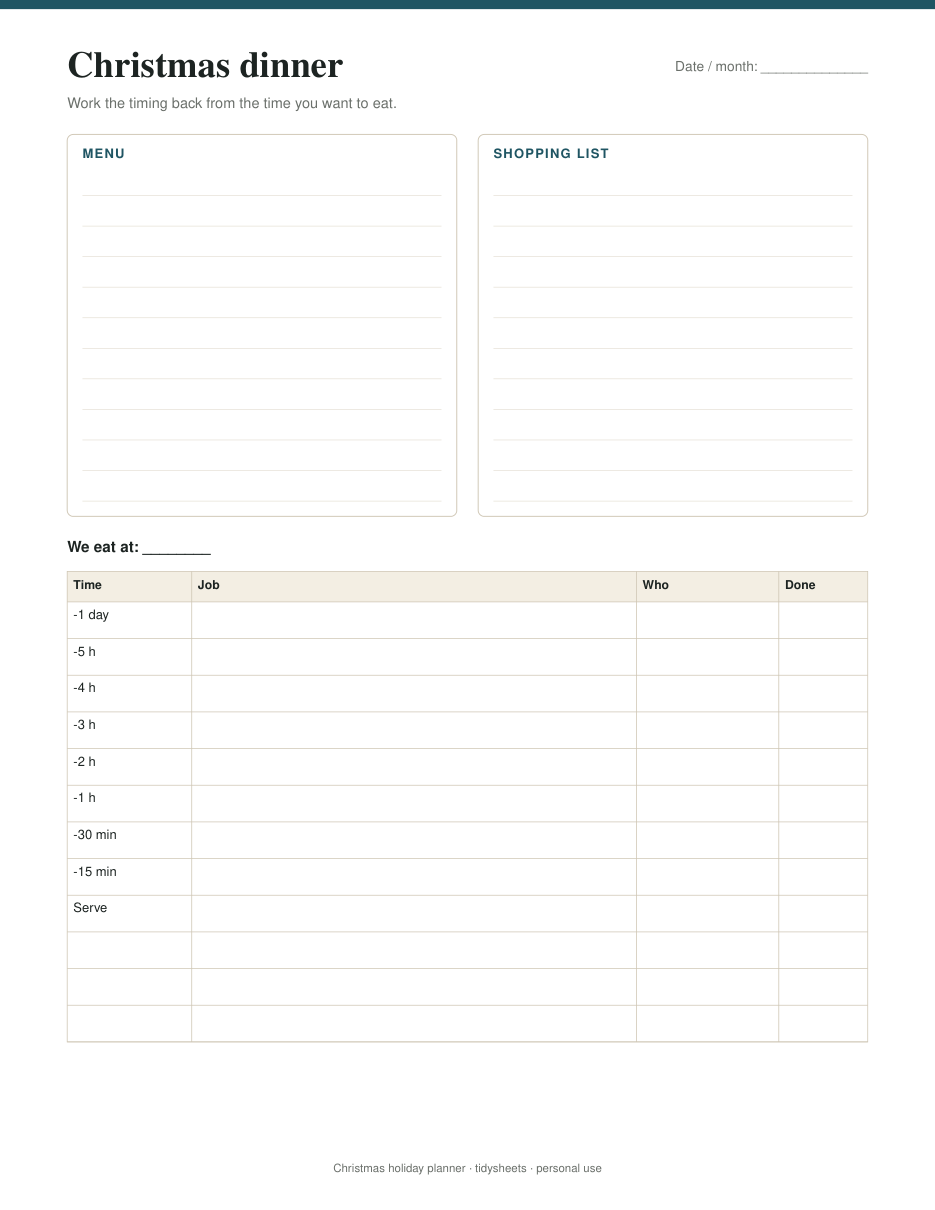 Card and post list, page 4 of the christmas holiday planner PDF