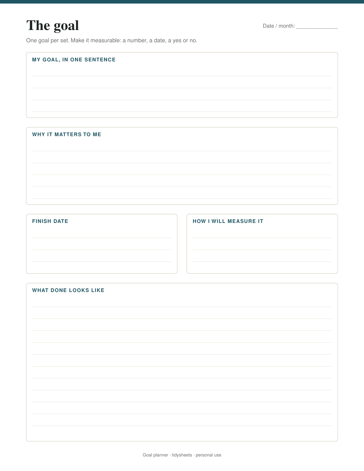 First page of the goal planner PDF