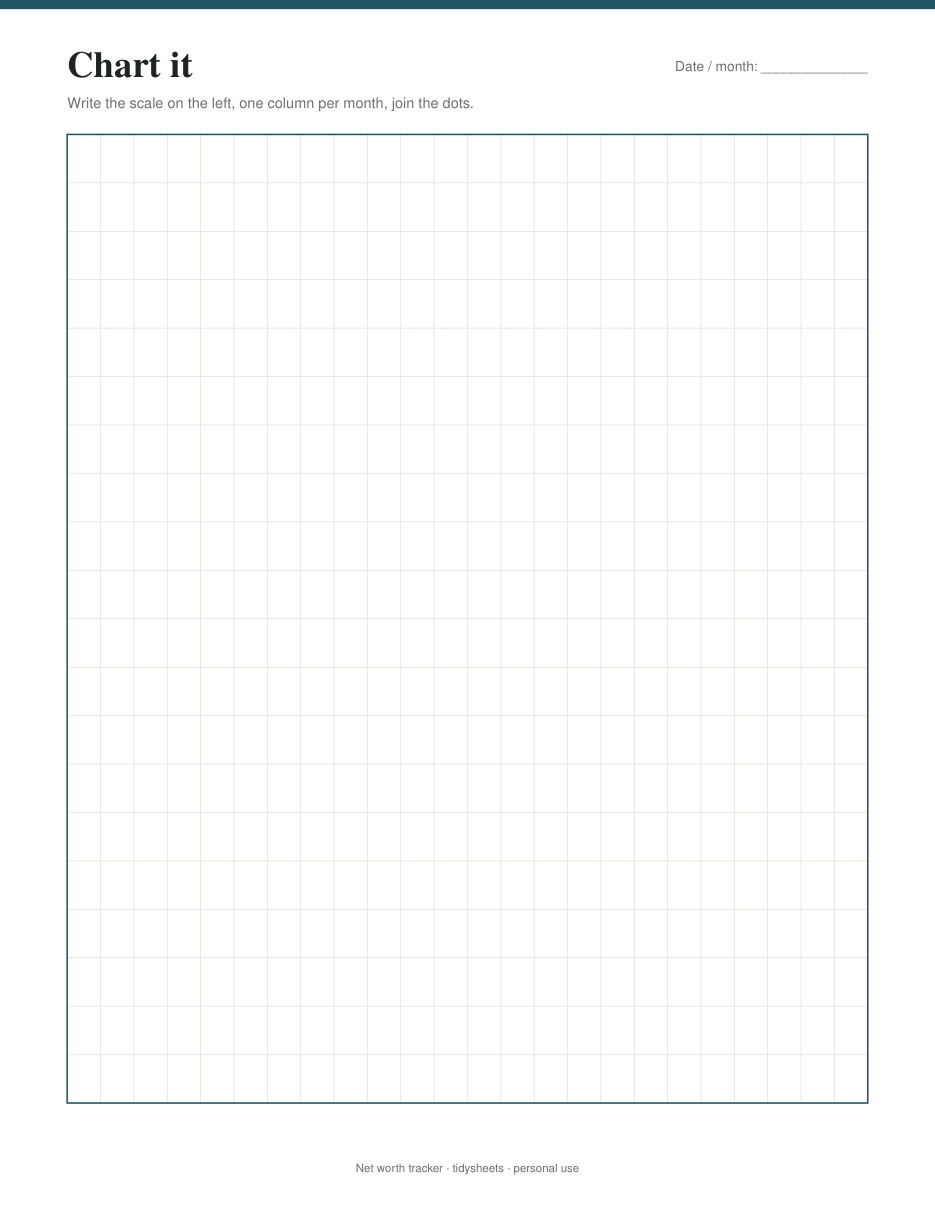 Hand-drawn chart grid, page 3 of the net worth tracker PDF