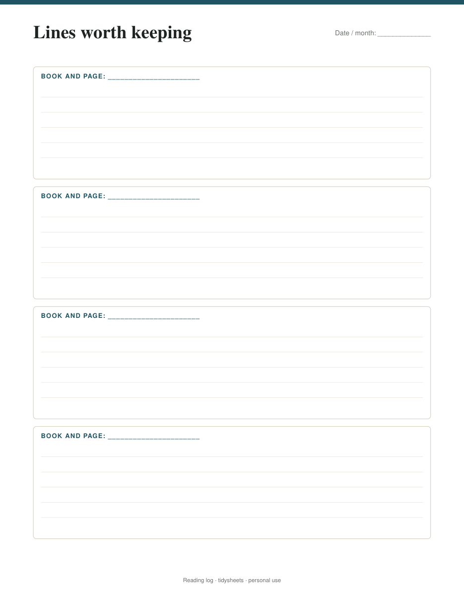 Quotes and notes, page 3 of the reading log PDF